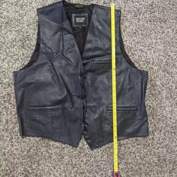 IRVINE PARK Leather Motorcycle Vest XL Mens Vtg Black Leather BIKER Vest - Picture 8 of 11